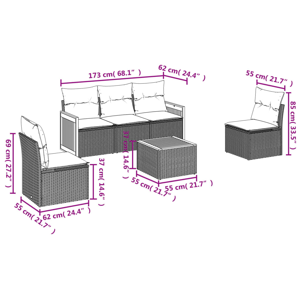 Jeu de canapés de jardin avec 6 pcs synthétiques coussins beige