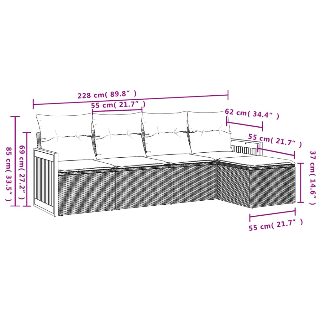 Garden Sofas Game 5 Pzas Ratán Synthetic Beige