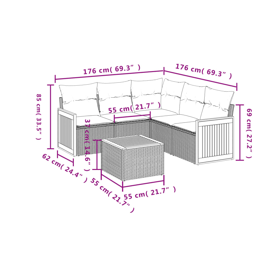 Jeu de canapés de jardin avec 6 pcs synthétiques coussins beige