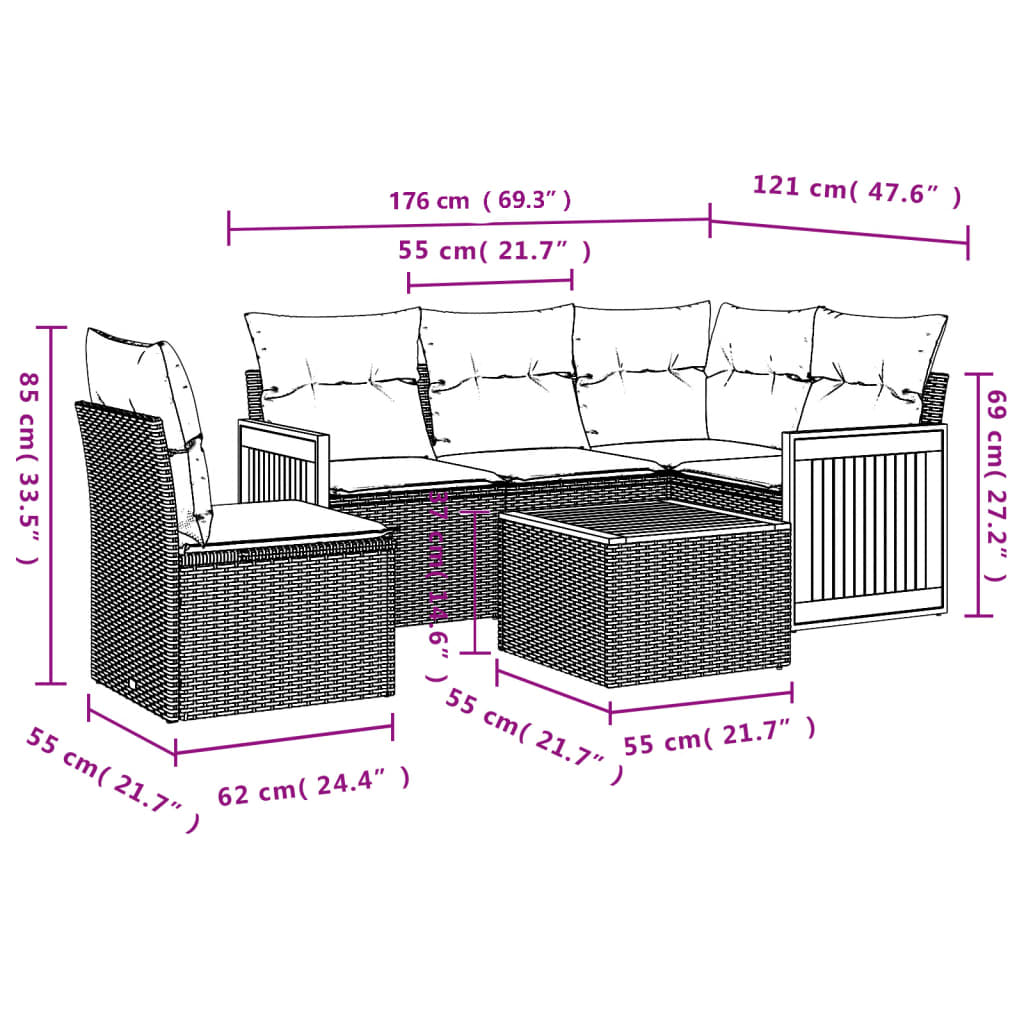 Jeu de canapés de jardin avec 6 pcs synthétiques coussins beige