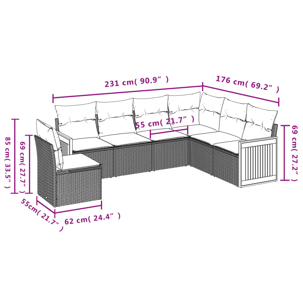 Set de muebles de jardín 6 pzas y cojines ratán sintético gris - Vetonek