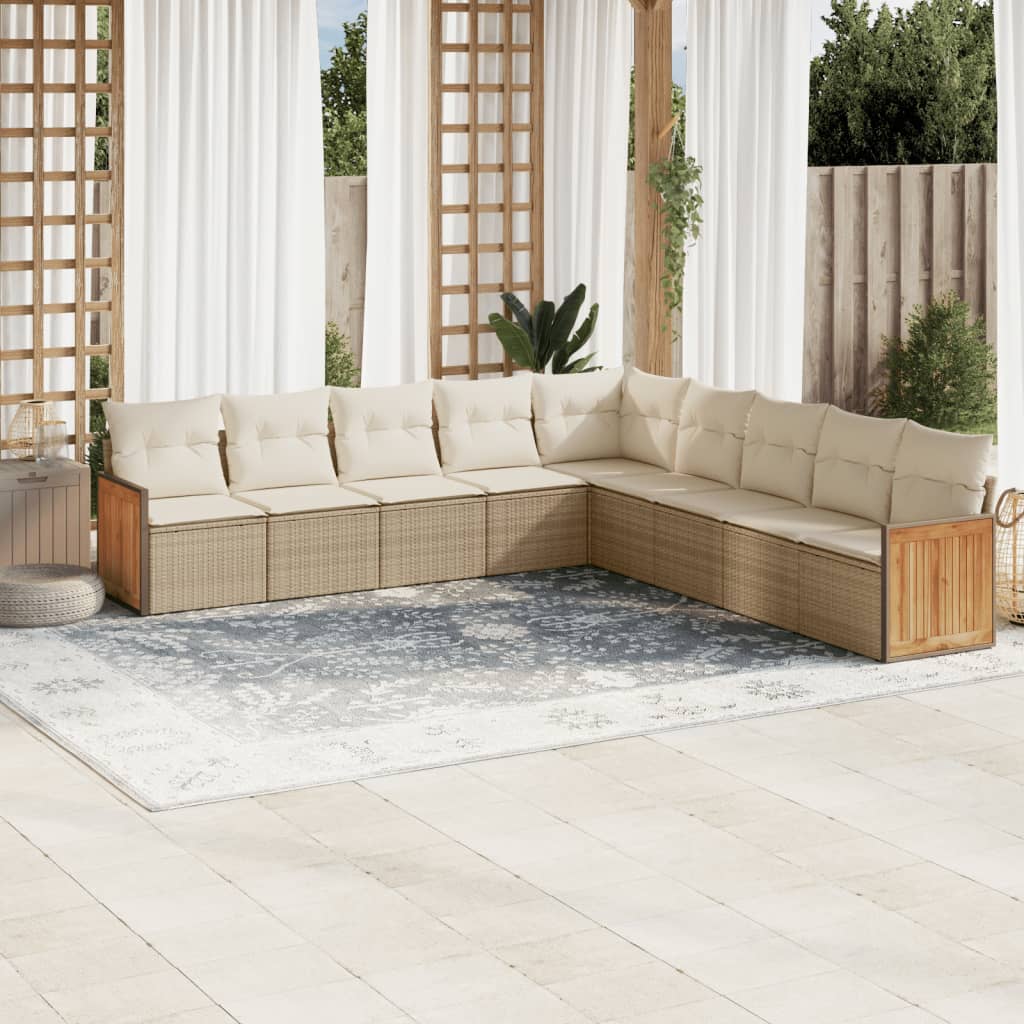 Vetonek Set de sofás de jardín 9 pzas con cojines ratán sintético beige