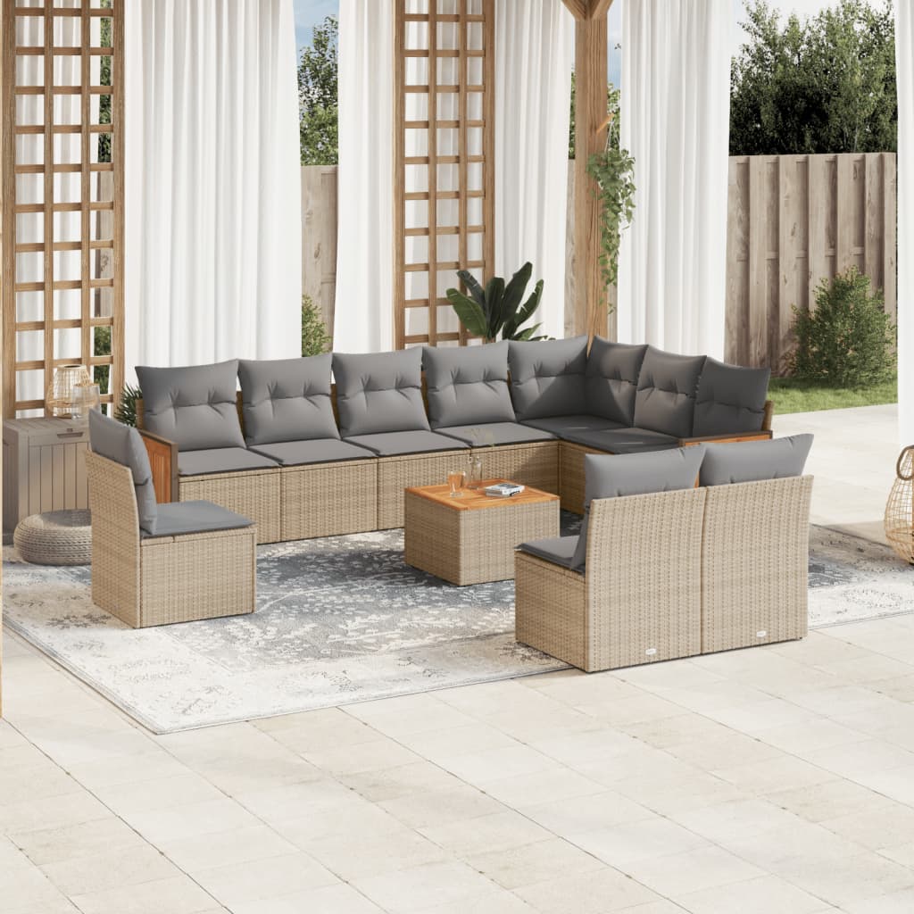 Vetonek Set de sofás de jardín 11pzas con cojines ratán sintético beige