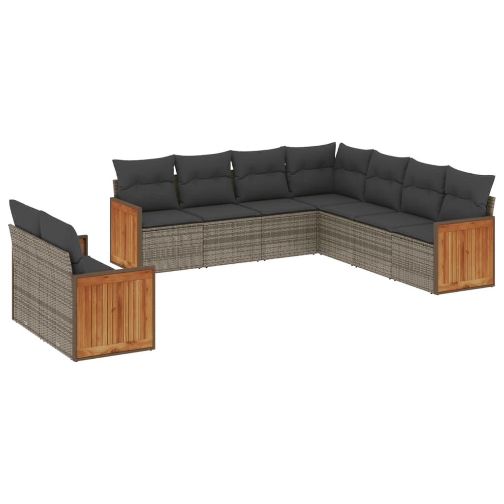 Garden furniture set and gray synthetic rattan cushions