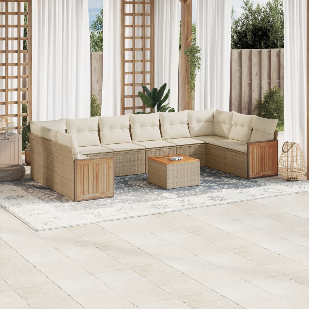 Vetonek Set de sofás de jardín 11pzas con cojines ratán sintético beige