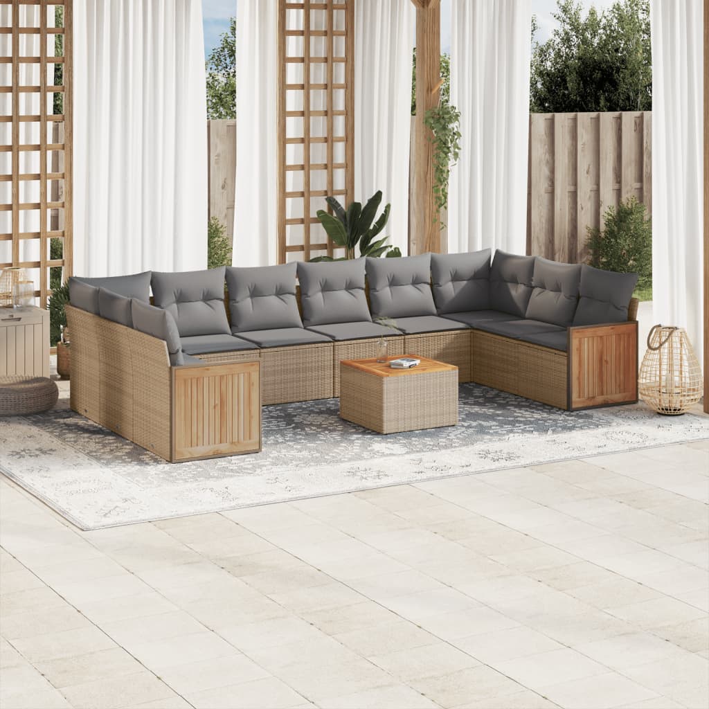 Vetonek Set de sofás de jardín 11pzas con cojines ratán sintético beige