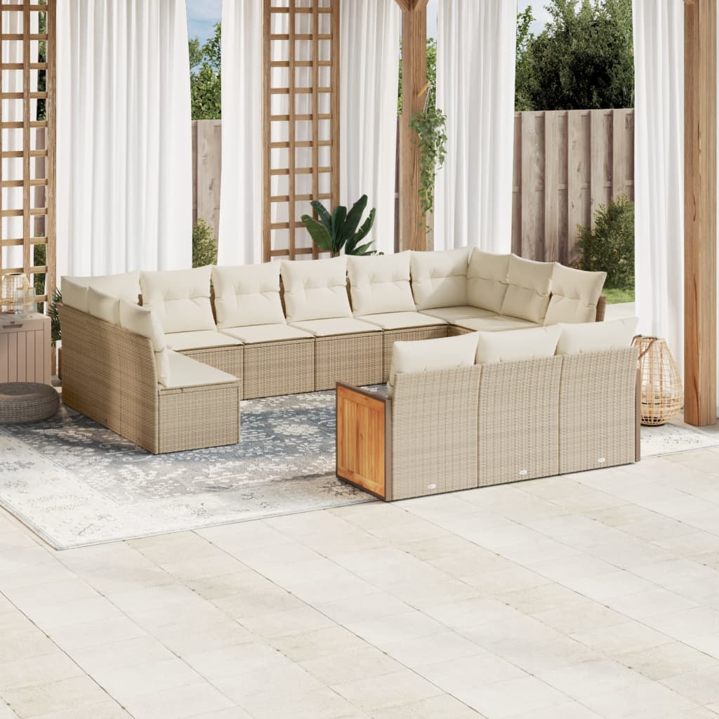 Vetonek Set sofás de jardín con cojines 13 pzas ratán sintético beige