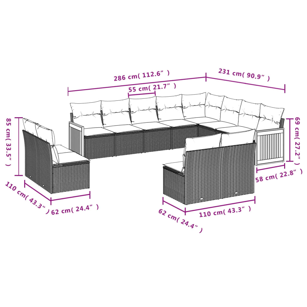 Gartensofas Set 12 Stücke schwarze synthetische Kissen