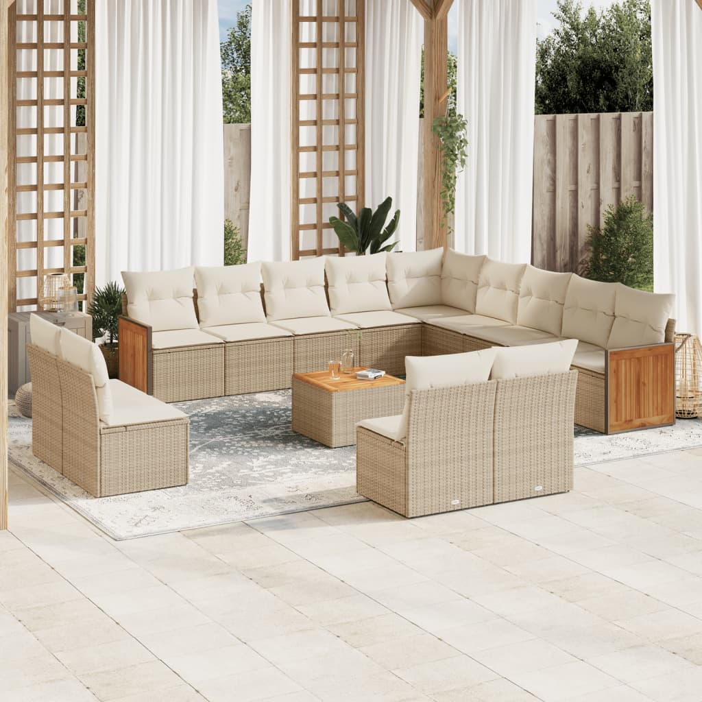 Vetonek Set sofás de jardín 14 pzas con cojines ratán sintético beige