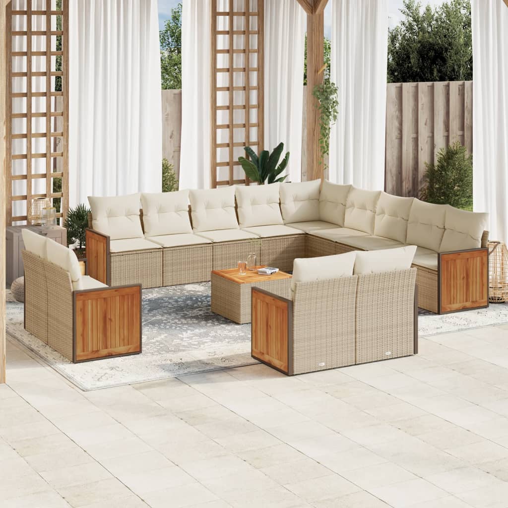 Vetonek Set sofás de jardín 14 pzas con cojines ratán sintético beige