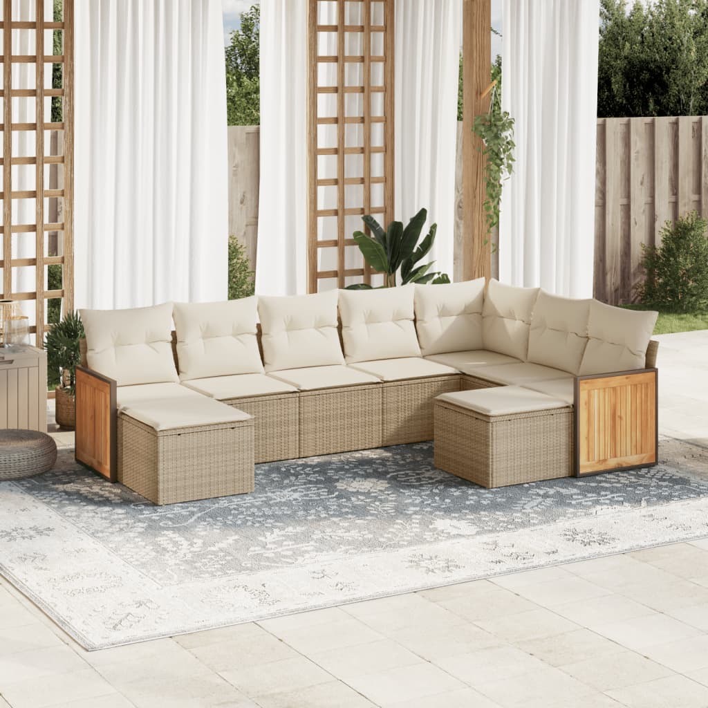 Vetonek Set de sofás de jardín 9 pzas con cojines ratán sintético beige