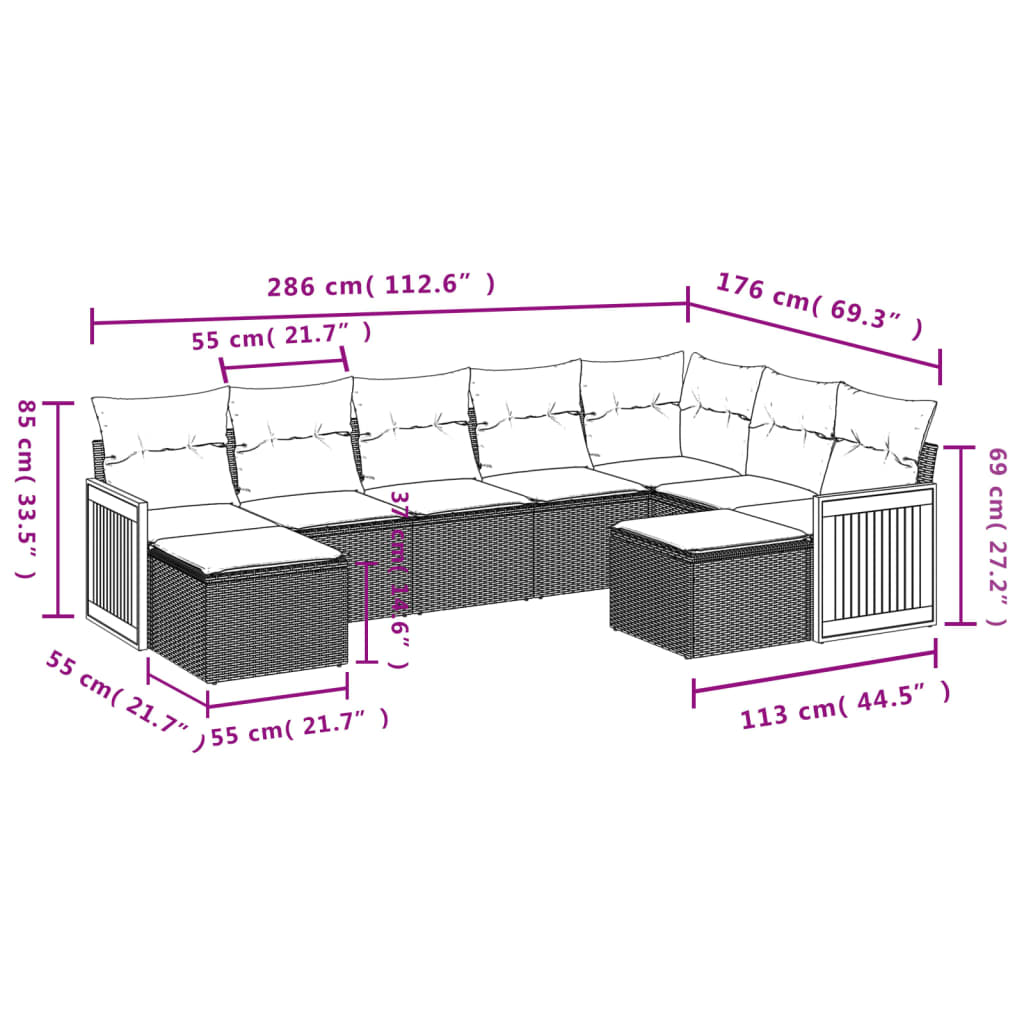 Les canapés de jardin réglent 9 pcs avec des coussins synthétiques beige