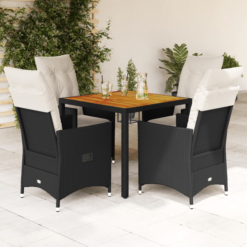 Vetonek Set de muebles jardín 5 pzas con cojines ratán sintético negro