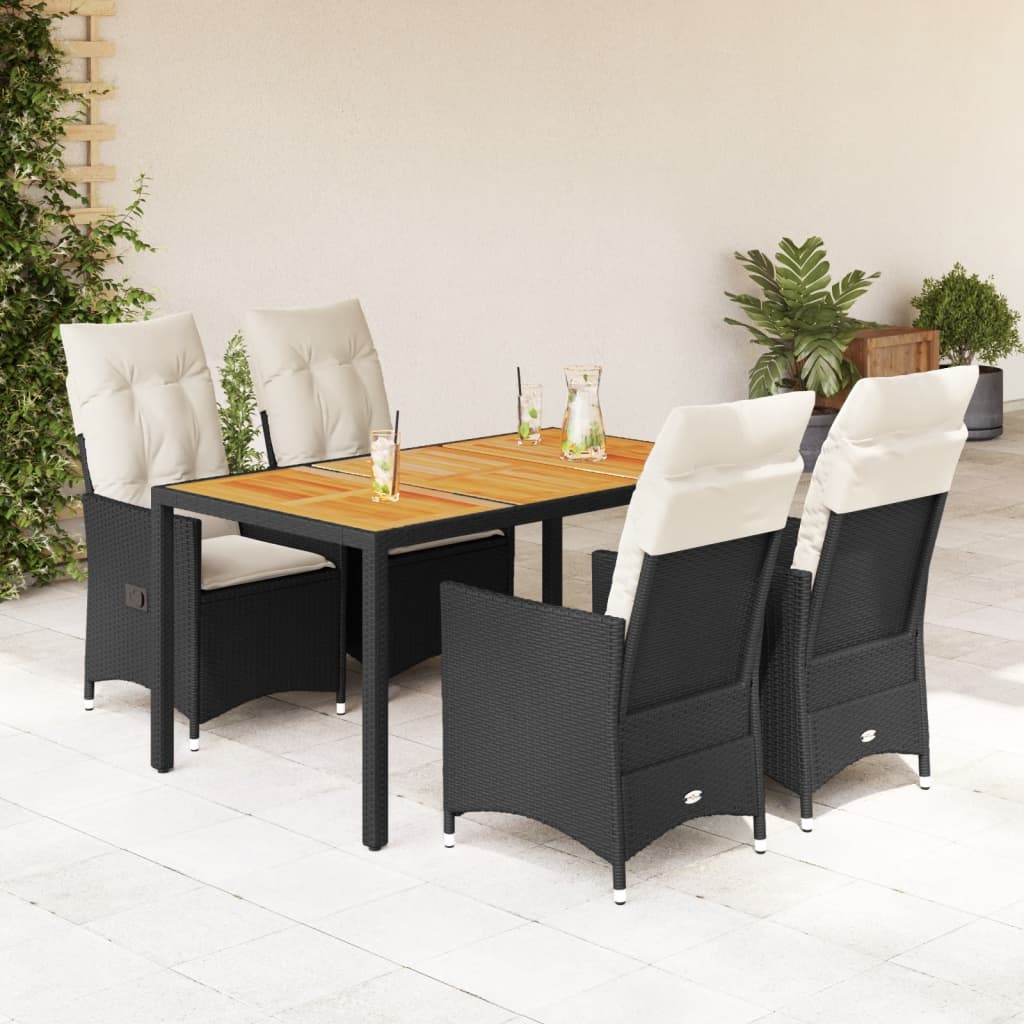 Vetonek Set de muebles jardín 5 pzas con cojines ratán sintético negro