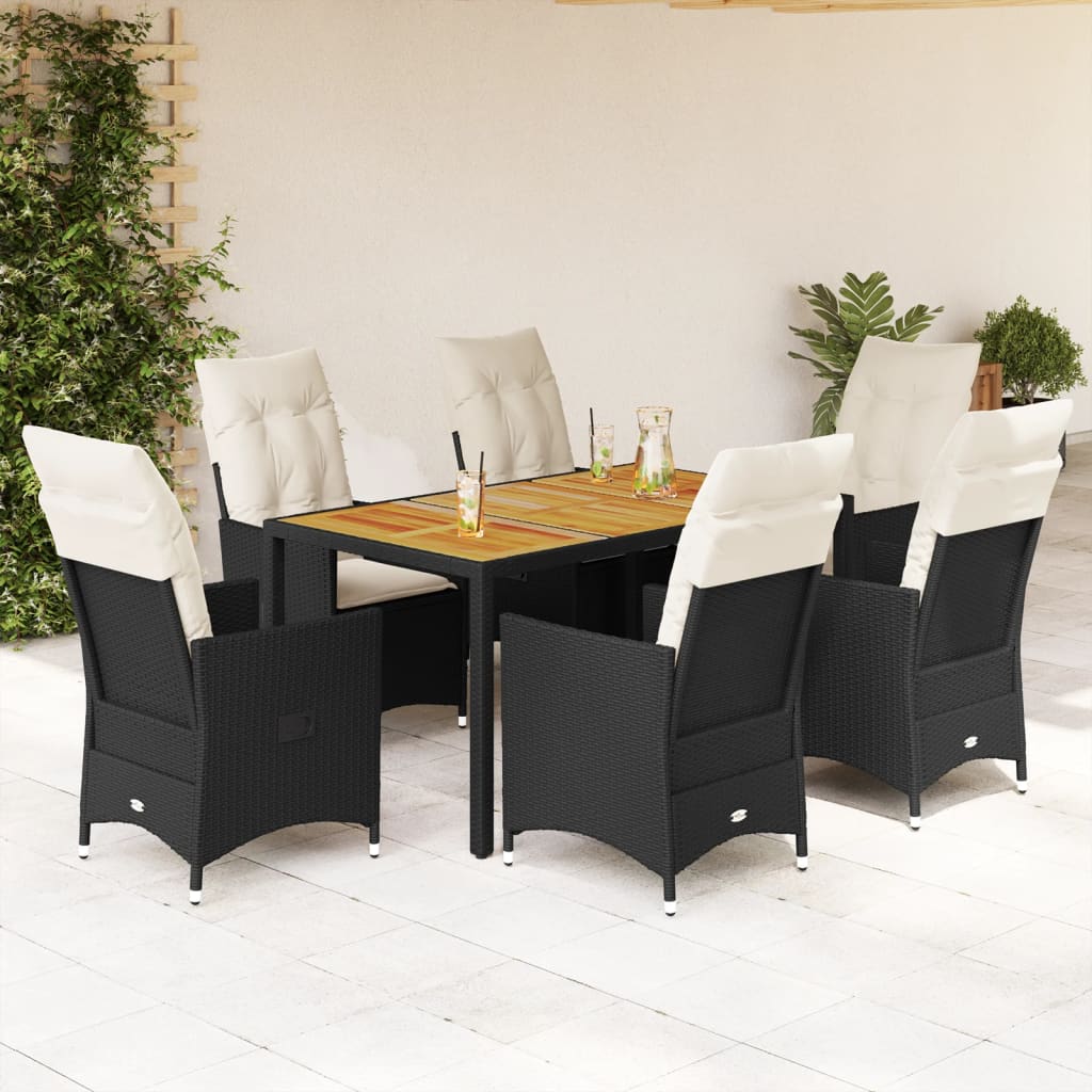 Set de comedor de jardín 7 pzas y cojines ratán sintético negro V4094 Vetonek