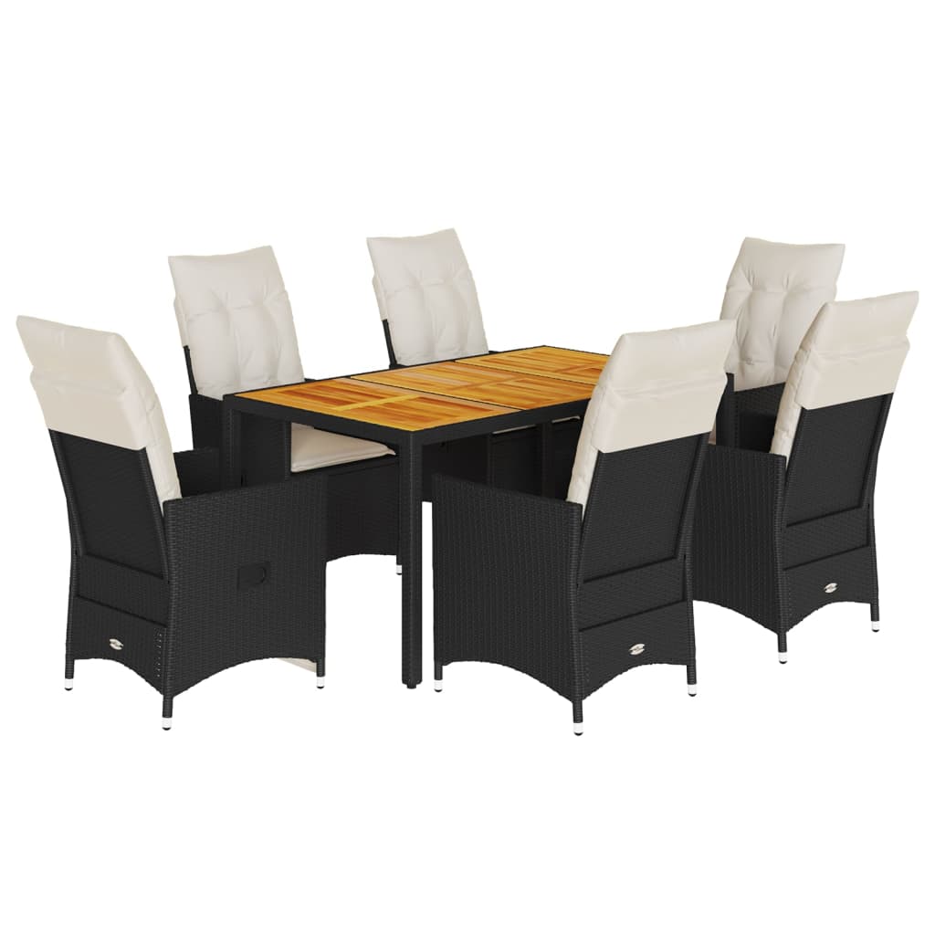 Set de comedor de jardín 7 pzas y cojines ratán sintético negro V4100 Vetonek