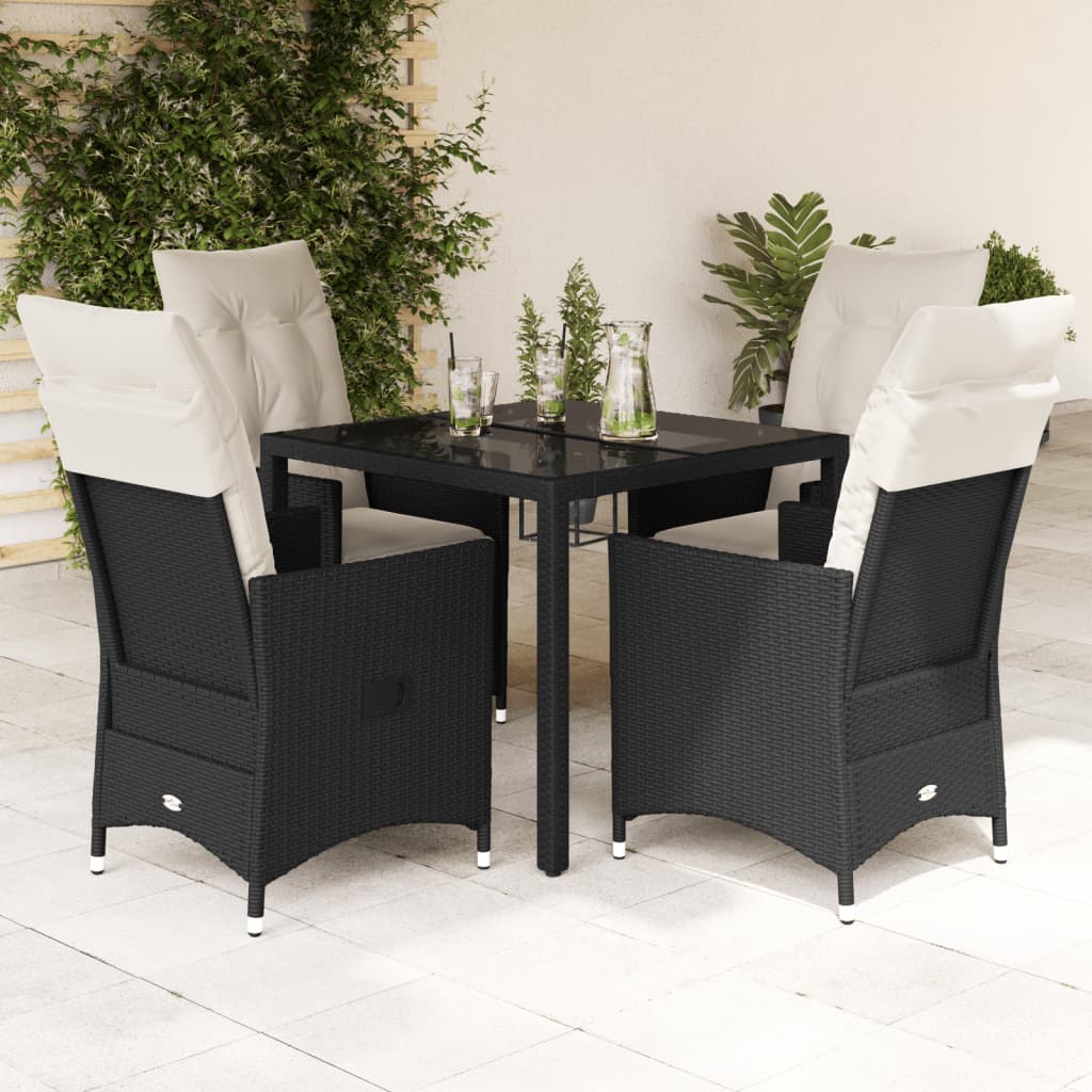 Vetonek Set de muebles jardín 5 pzas con cojines ratán sintético negro