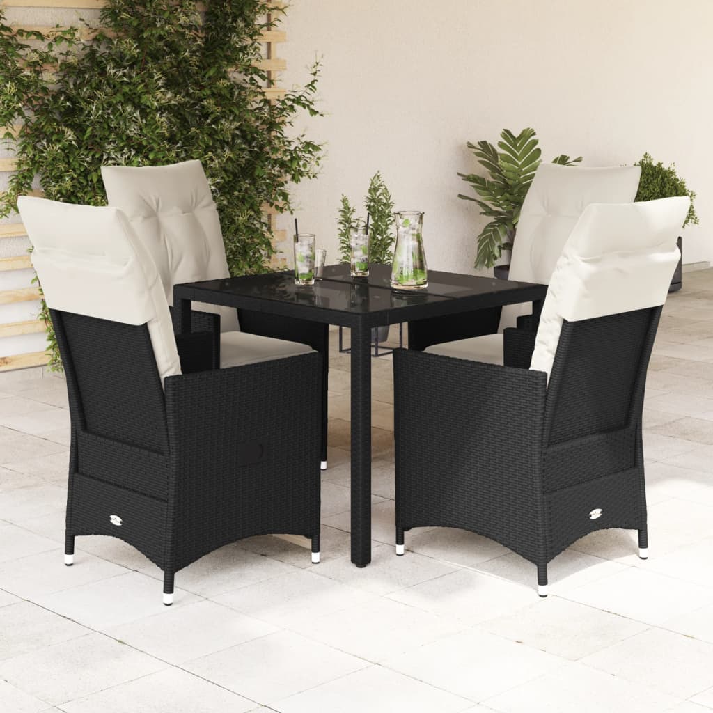 Vetonek Set de muebles jardín 5 pzas con cojines ratán sintético negro