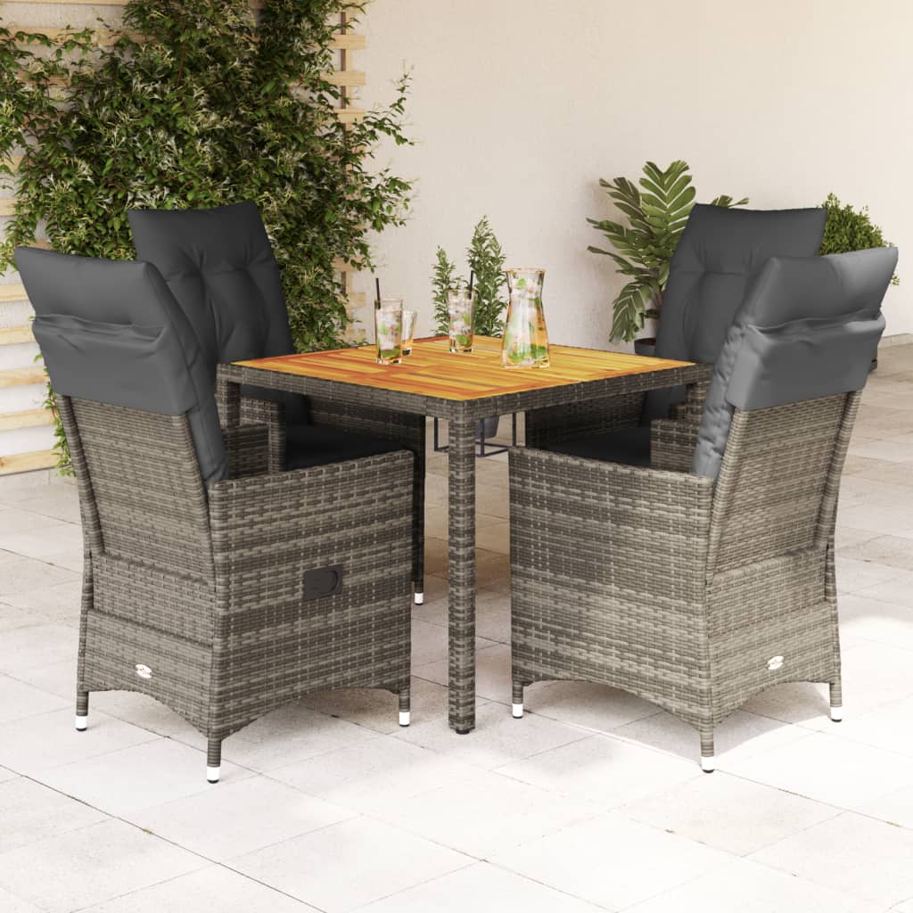 Vetonek Set comedor de jardín 5 piezas con cojines ratán sintético gris