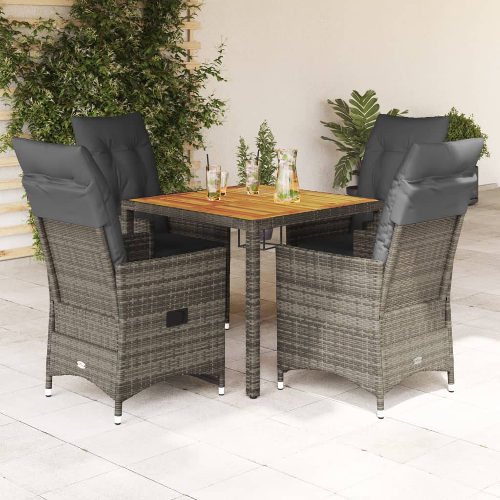 Vetonek Set comedor de jardín 5 piezas con cojines ratán sintético gris