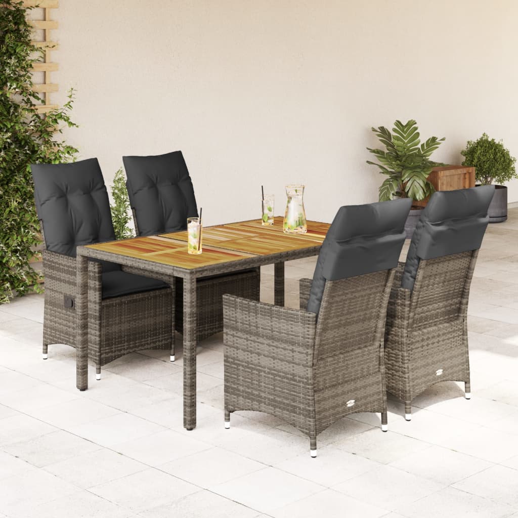 Vetonek Set comedor de jardín 5 piezas con cojines ratán sintético gris