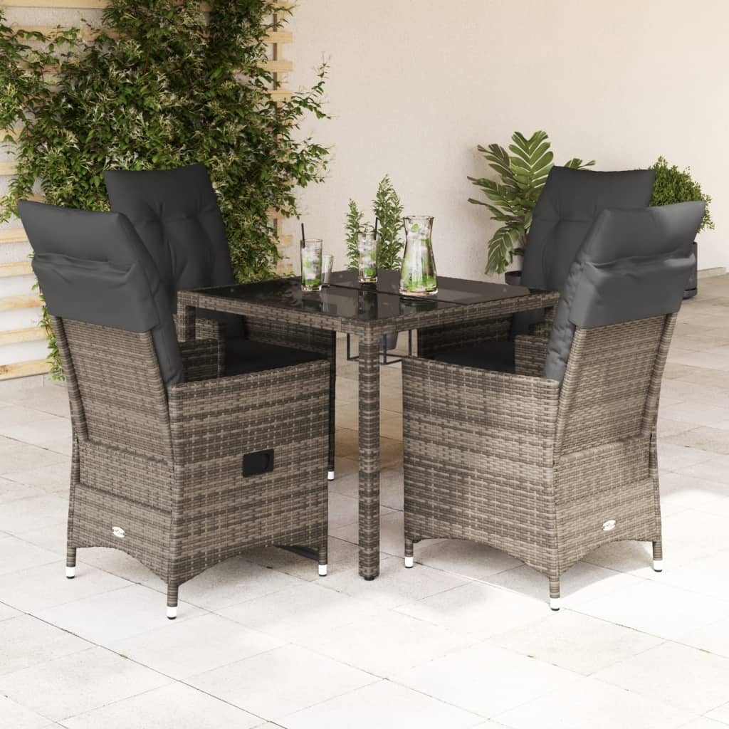 Vetonek Set comedor de jardín 5 piezas con cojines ratán sintético gris