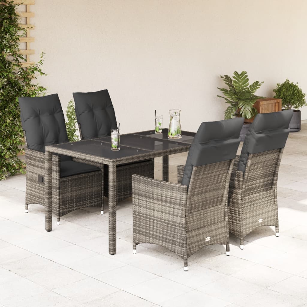 Vetonek Set comedor de jardín 5 piezas con cojines ratán sintético gris