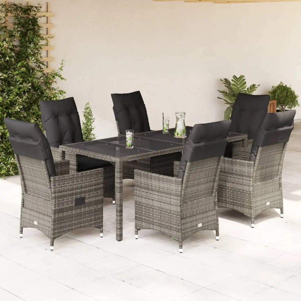 Vetonek Set comedor jardín 7 pzas y cojines ratán sintético gris