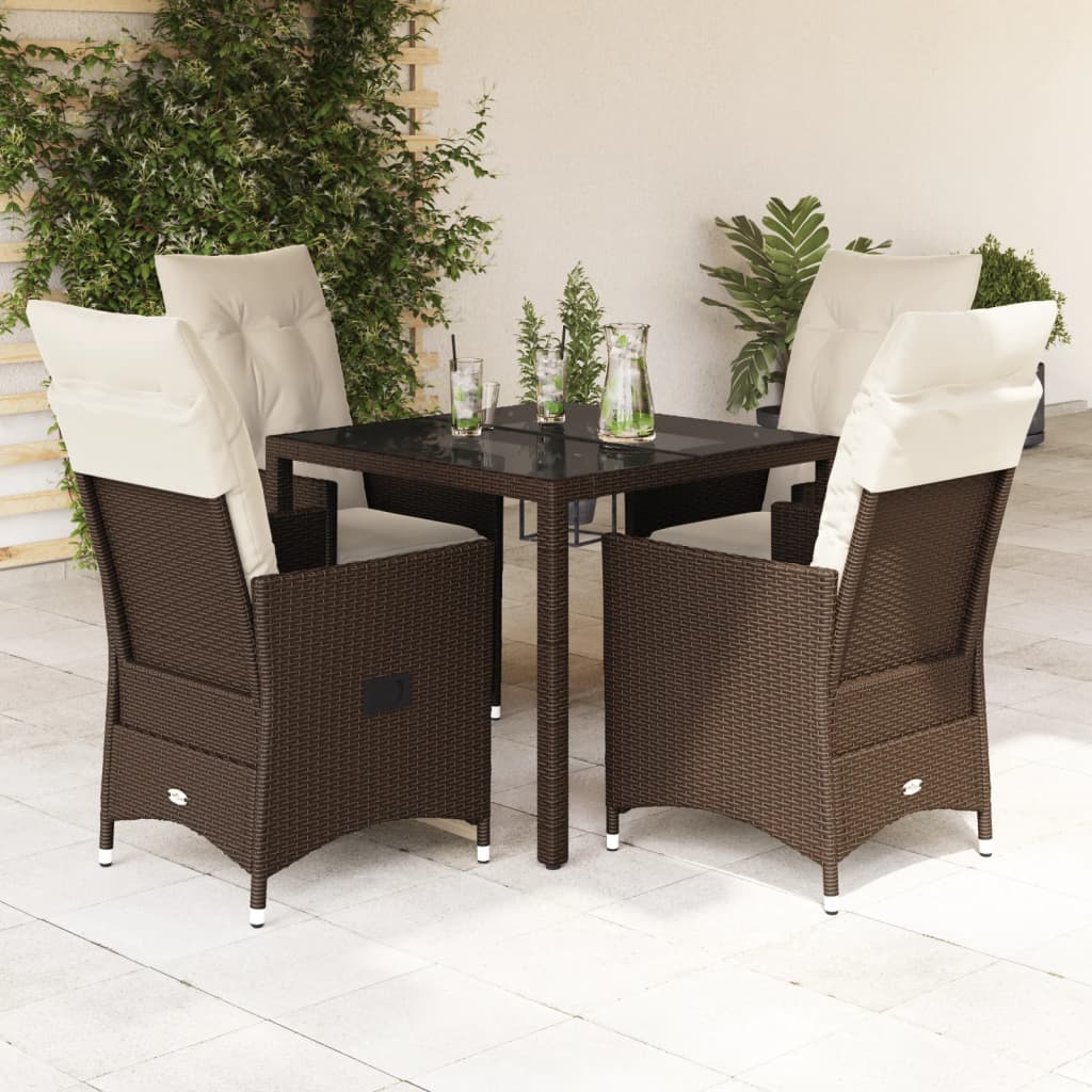 Vetonek Set comedor de jardín 5 piezas y cojines ratán sintético marrón