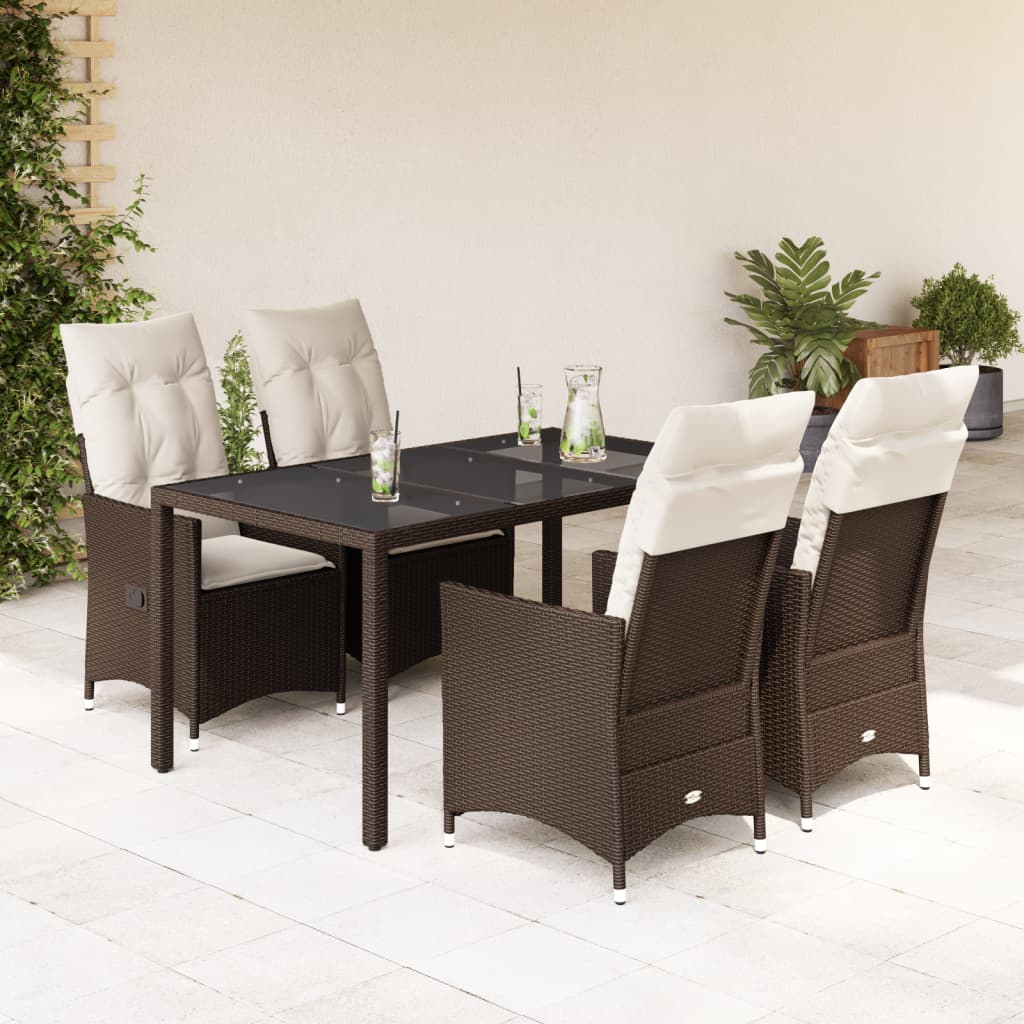 Vetonek Set comedor de jardín 5 piezas y cojines ratán sintético marrón