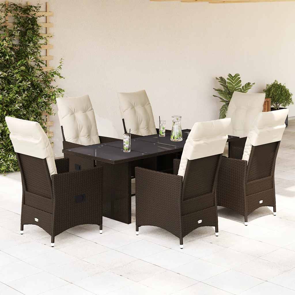 Vetonek Set comedor de jardín 7 pzas con cojines ratán sintético marrón