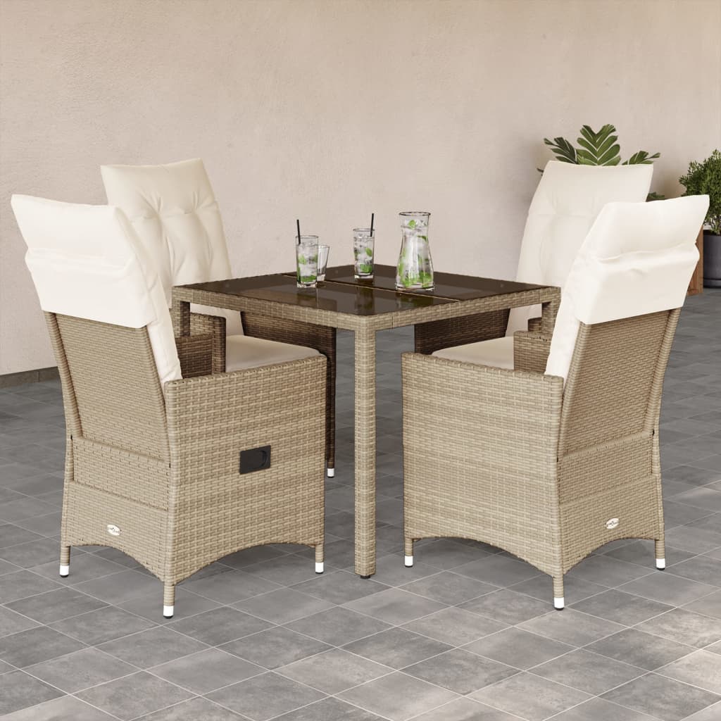 Vetonek Set comedor de jardín 5 pzas con cojines ratán sintético beige