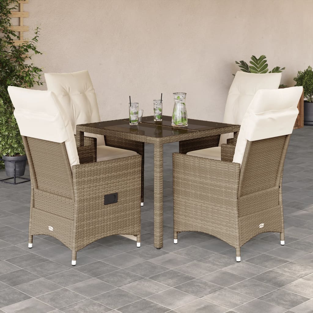 Vetonek Set comedor de jardín 5 pzas con cojines ratán sintético beige