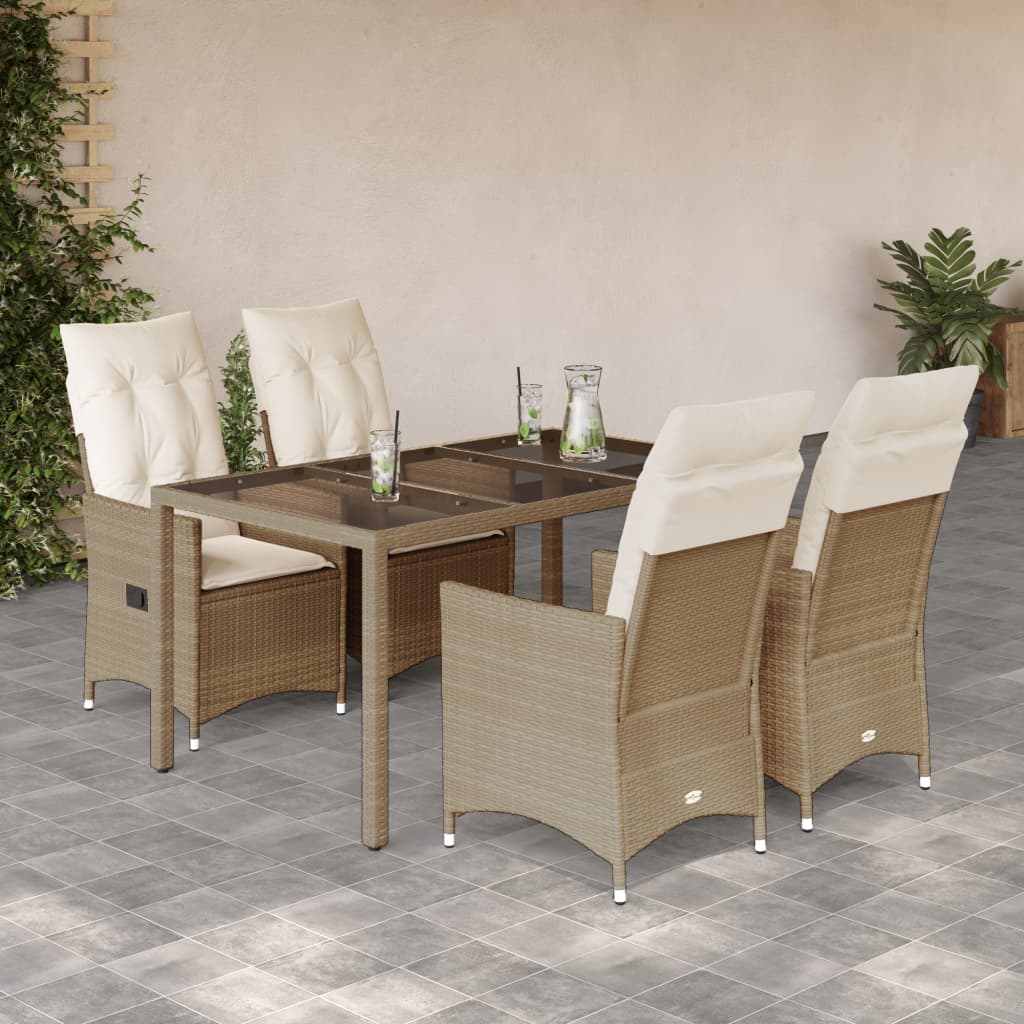 Vetonek Set comedor de jardín 5 pzas con cojines ratán sintético beige