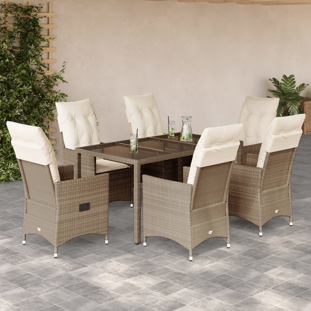 Vetonek Set comedor de jardín 7 pzas con cojines ratán sintético beige