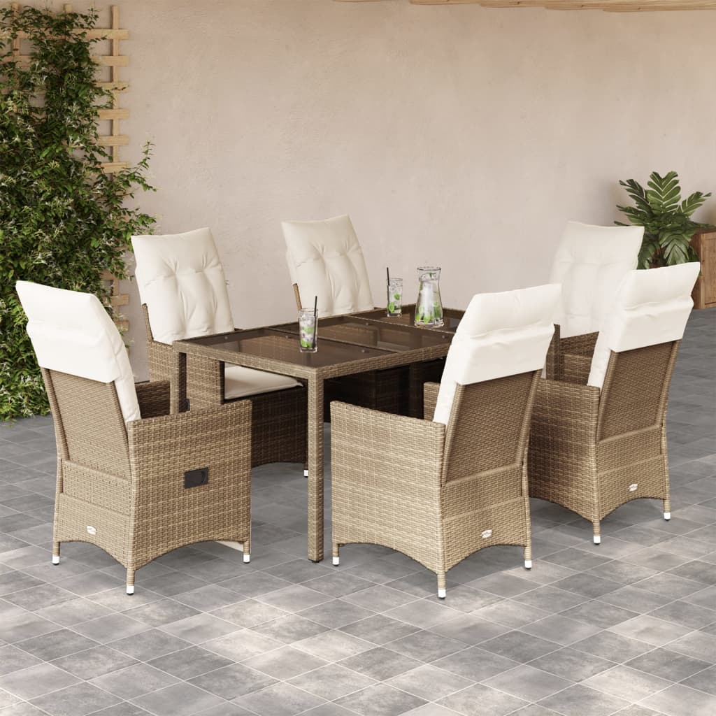 Vetonek Set comedor de jardín 7 pzas con cojines ratán sintético beige