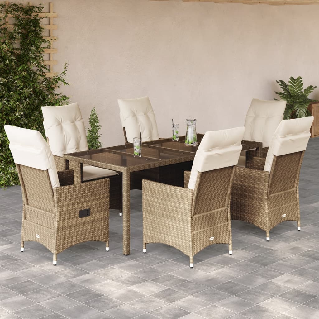 Vetonek Set comedor de jardín 7 pzas con cojines ratán sintético beige