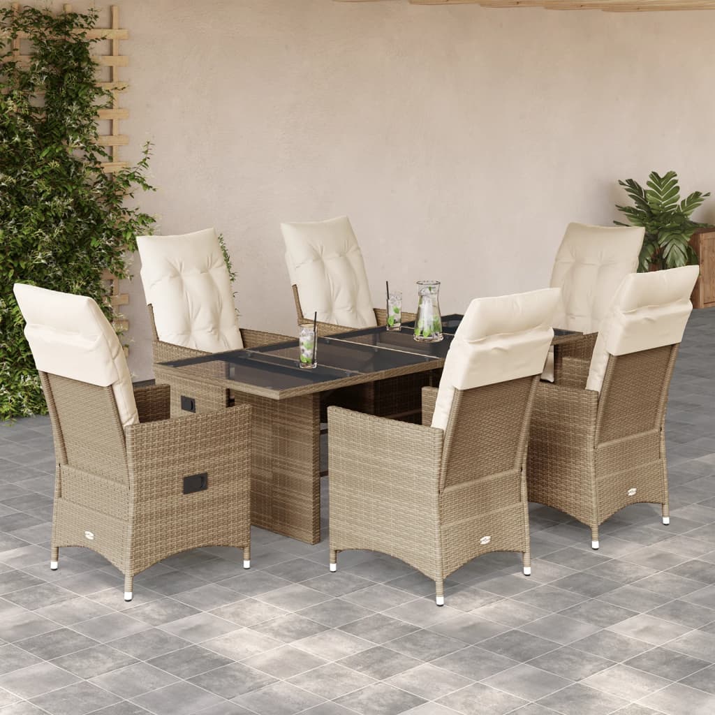 Vetonek Set comedor de jardín 7 pzas con cojines ratán sintético beige