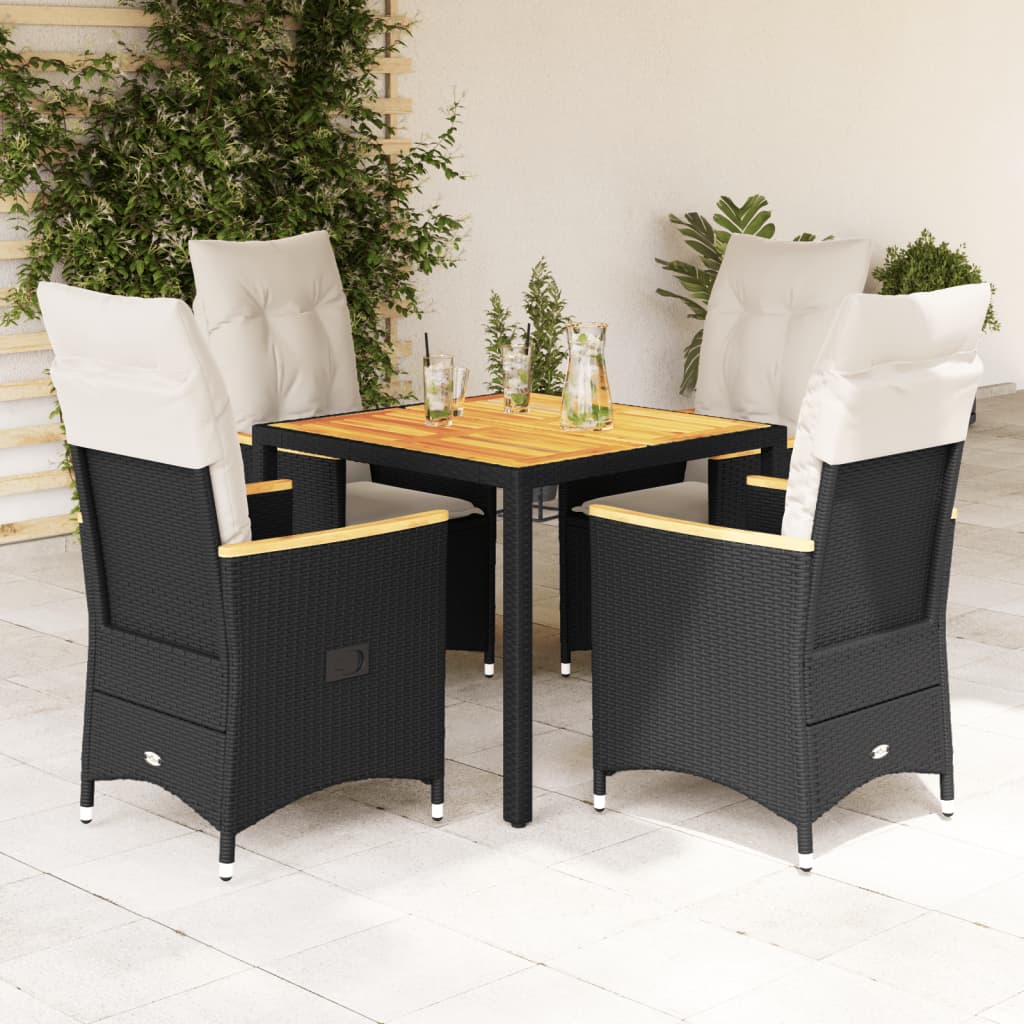 Vetonek Set de muebles jardín 5 pzas con cojines ratán sintético negro