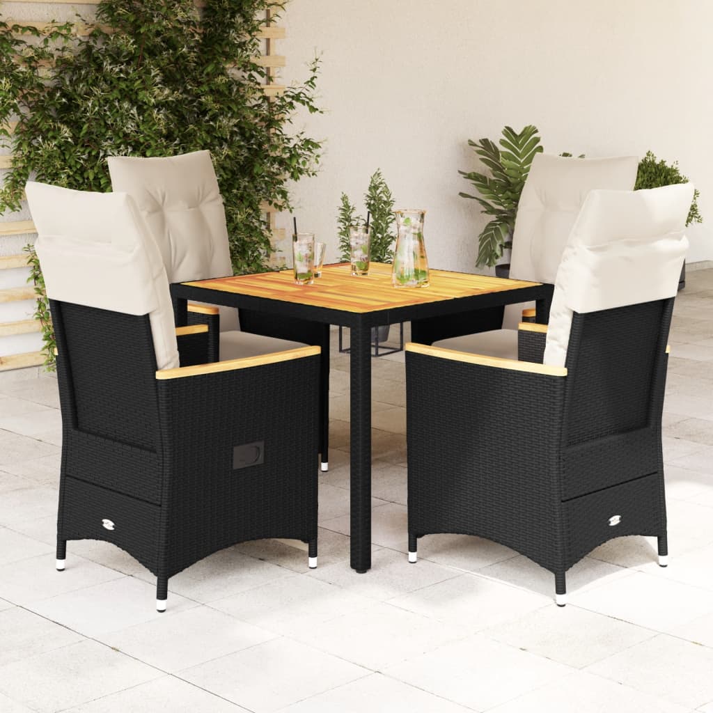 Vetonek Set de muebles jardín 5 pzas con cojines ratán sintético negro