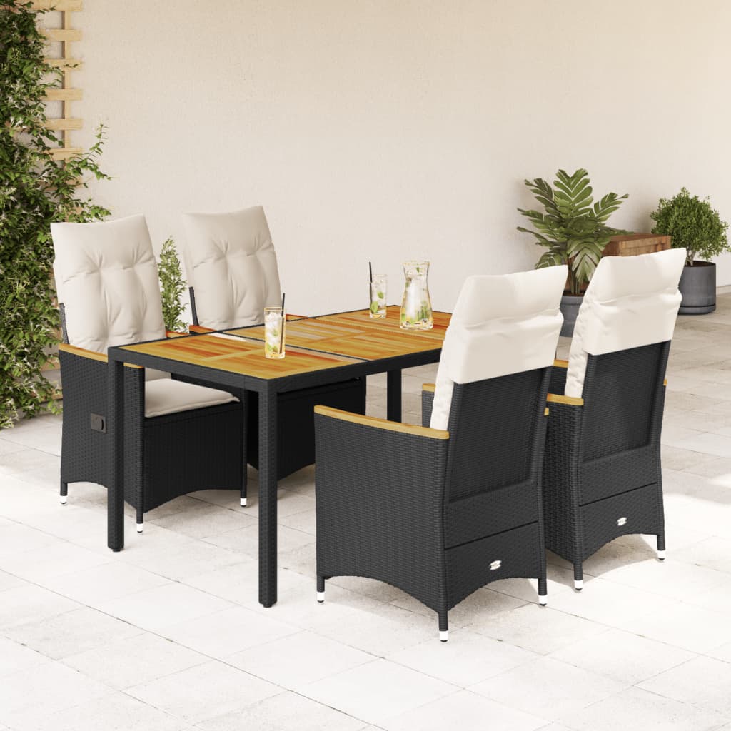 Vetonek Set de muebles jardín 5 pzas con cojines ratán sintético negro