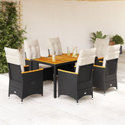 Set de comedor de jardín 7 pzas y cojines ratán sintético negro V5619 Vetonek