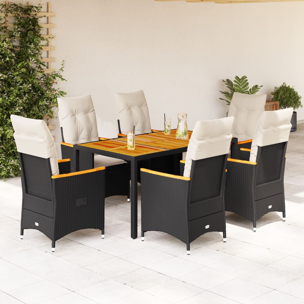 Set de comedor de jardín 7 pzas y cojines ratán sintético negro V5619 Vetonek