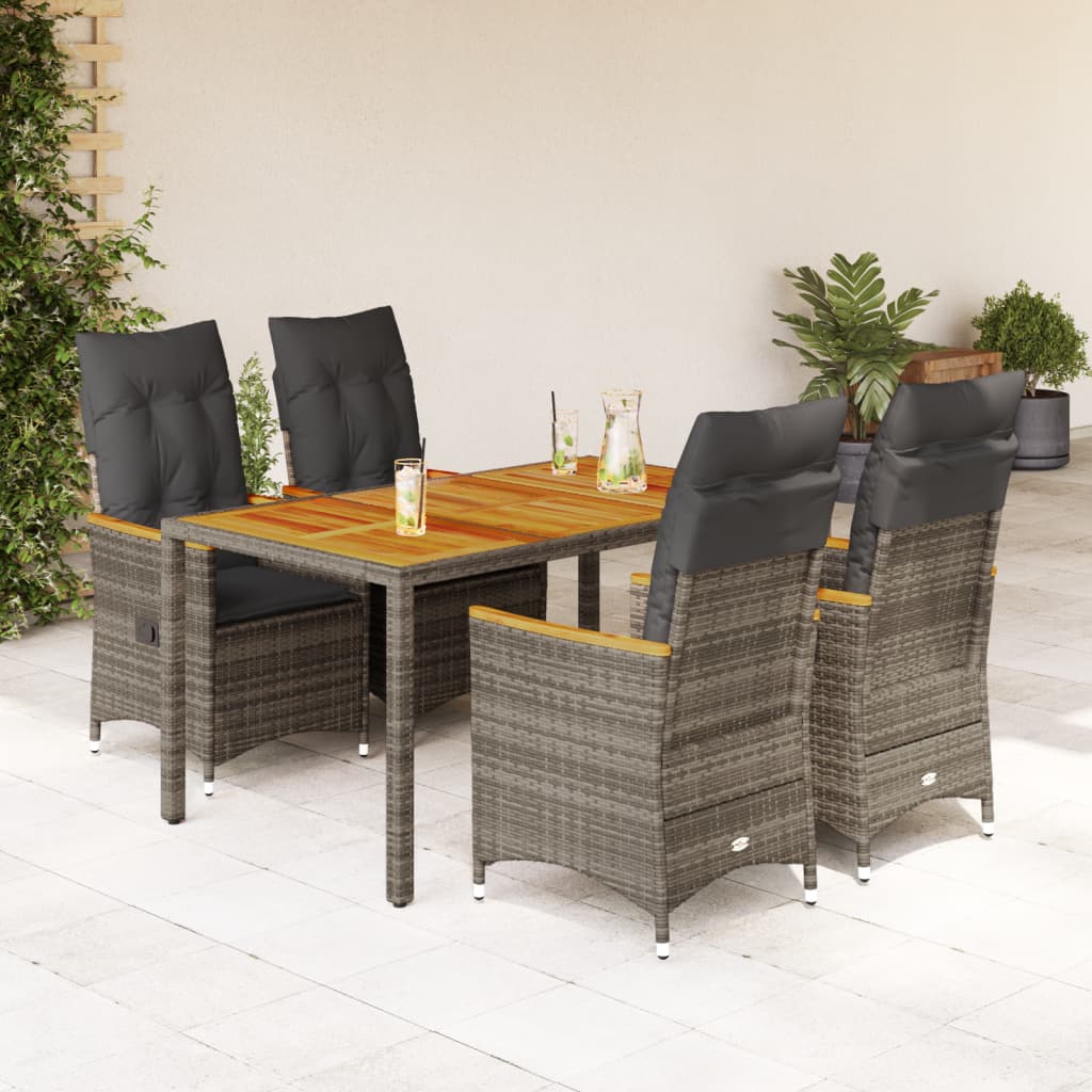 Vetonek Set comedor de jardín 5 piezas con cojines ratán sintético gris