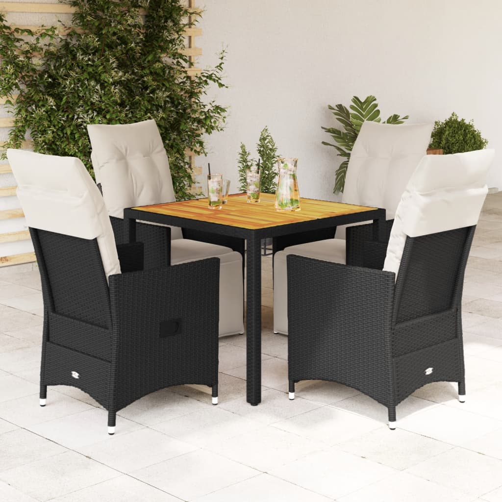 Vetonek Set de muebles jardín 5 pzas con cojines ratán sintético negro