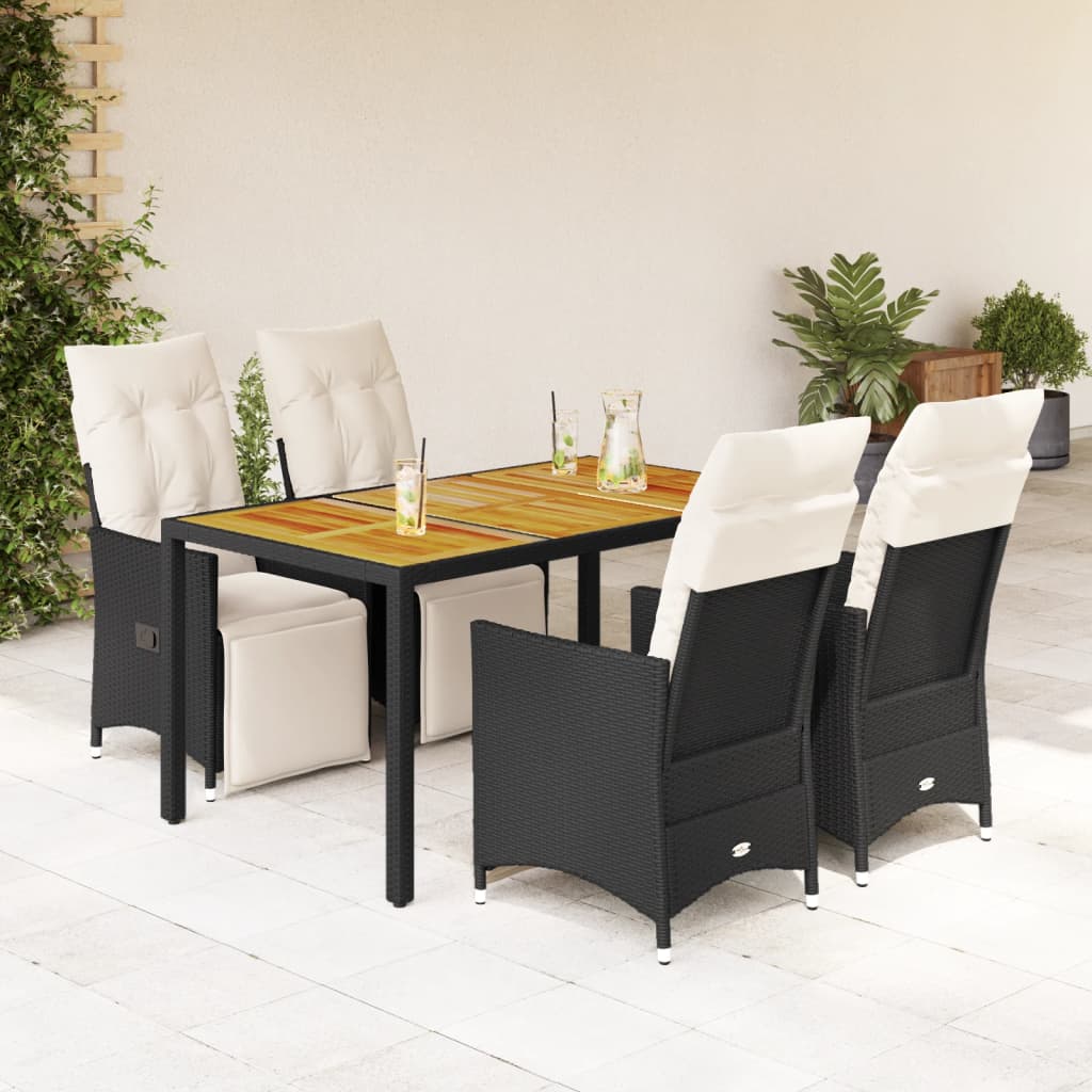 Vetonek Set de muebles jardín 5 pzas con cojines ratán sintético negro