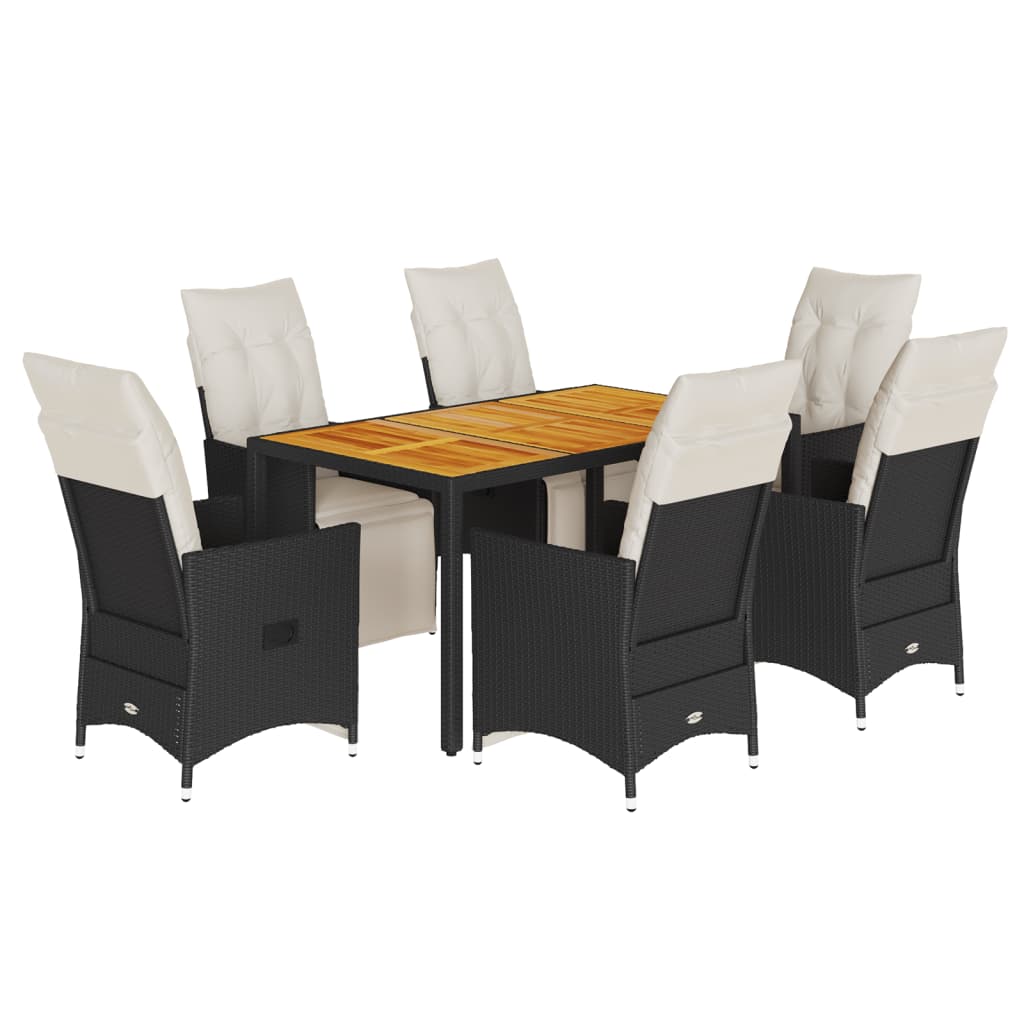 Set de comedor de jardín 7 pzas y cojines ratán sintético negro V5848 Vetonek