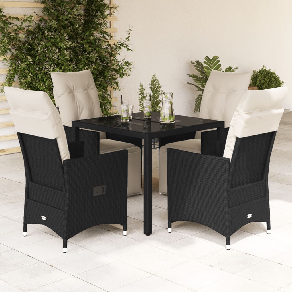 Vetonek Set de muebles jardín 5 pzas con cojines ratán sintético negro