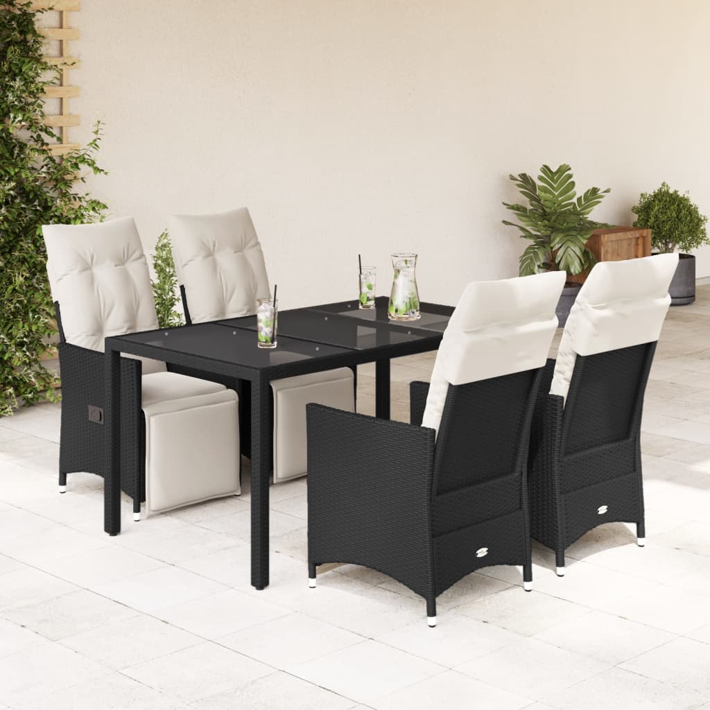 Vetonek Set de muebles jardín 5 pzas con cojines ratán sintético negro