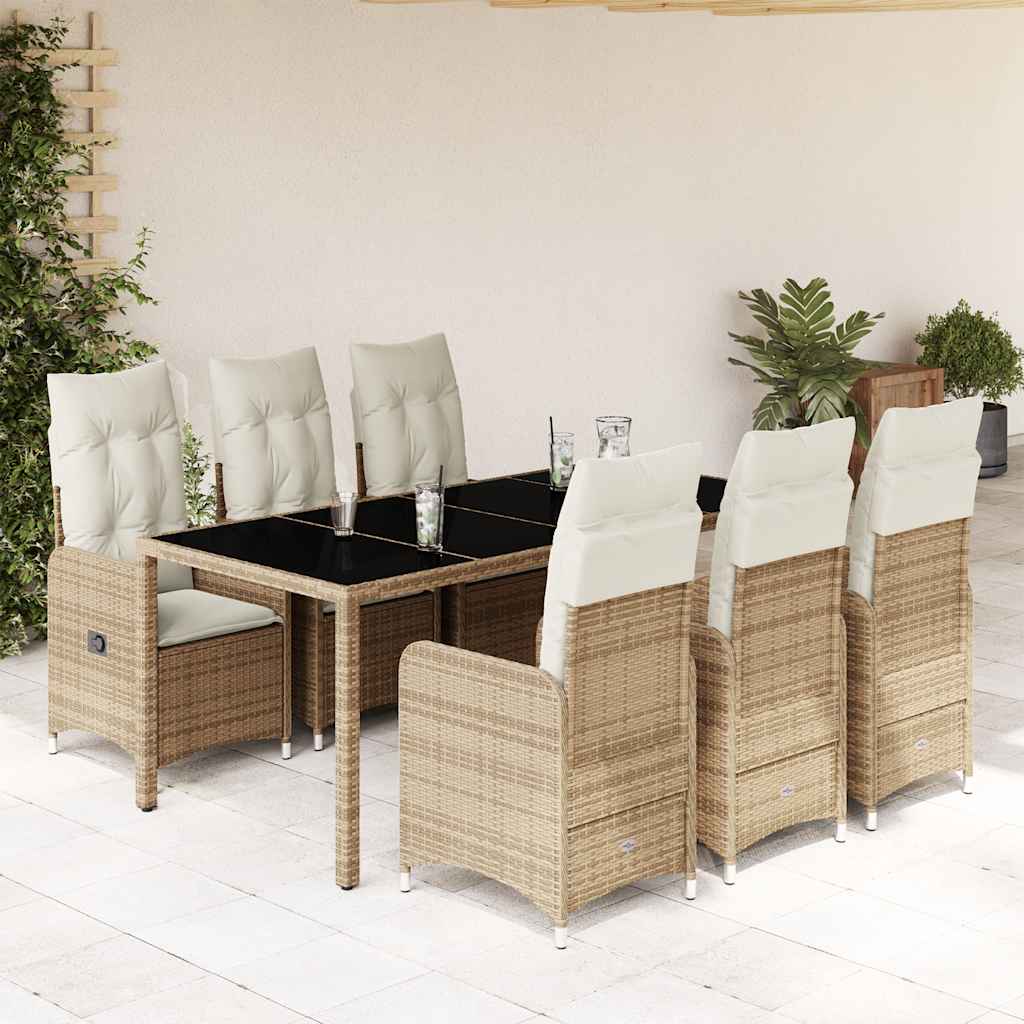 Vetonek Set de mesa y sillas de jardín 7 pzas y cojines ratán PE beige